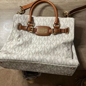 Michael Kors Cream and Tan Satchel with Leather Trim